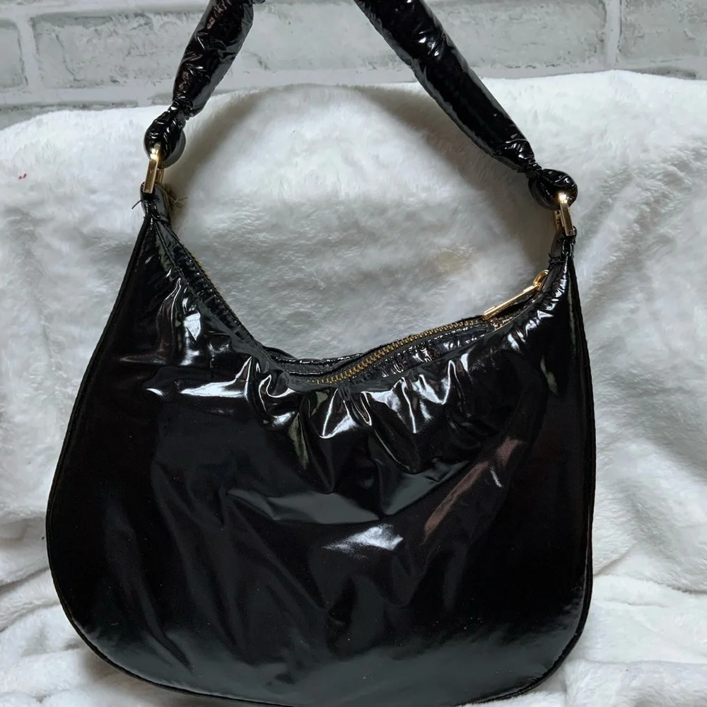 A New Day Shiny Black Hobo Bag